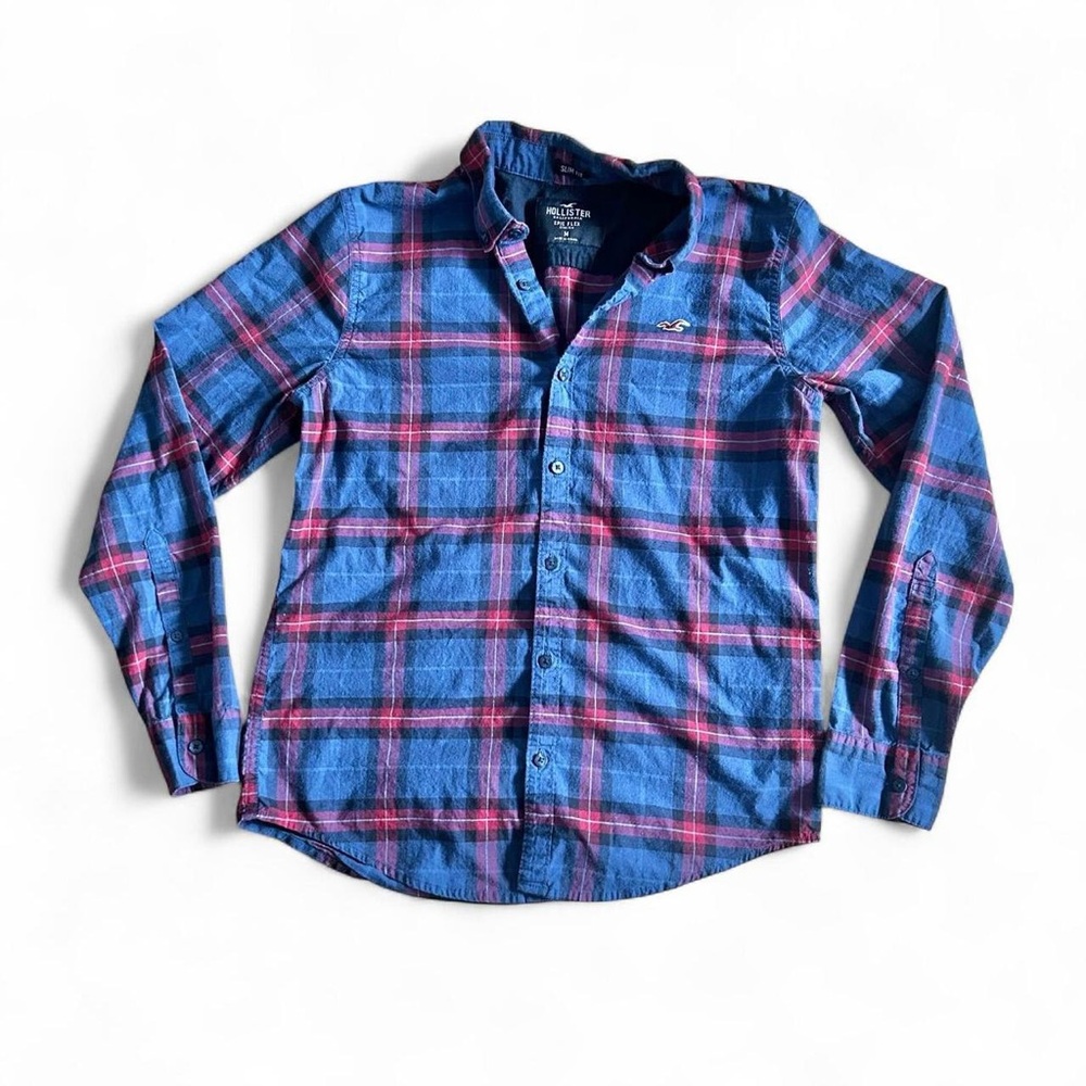Hollister men’s slim fit red/blue plaid button-up cotton shirt Size M